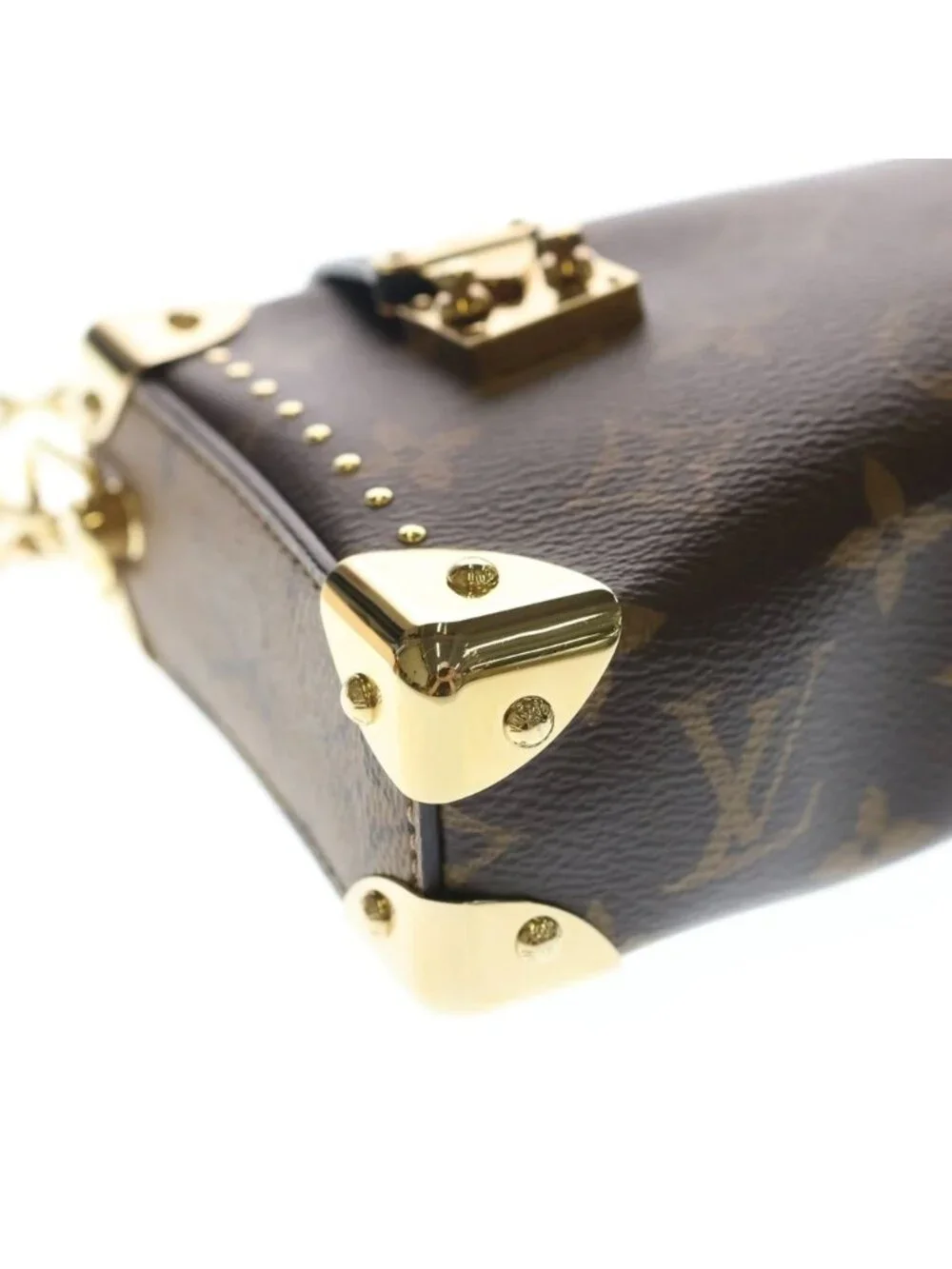 Louis Vuitton Monogram Slim Trunk 2-Way Shoulder Bag Chain Brown Leather Gold